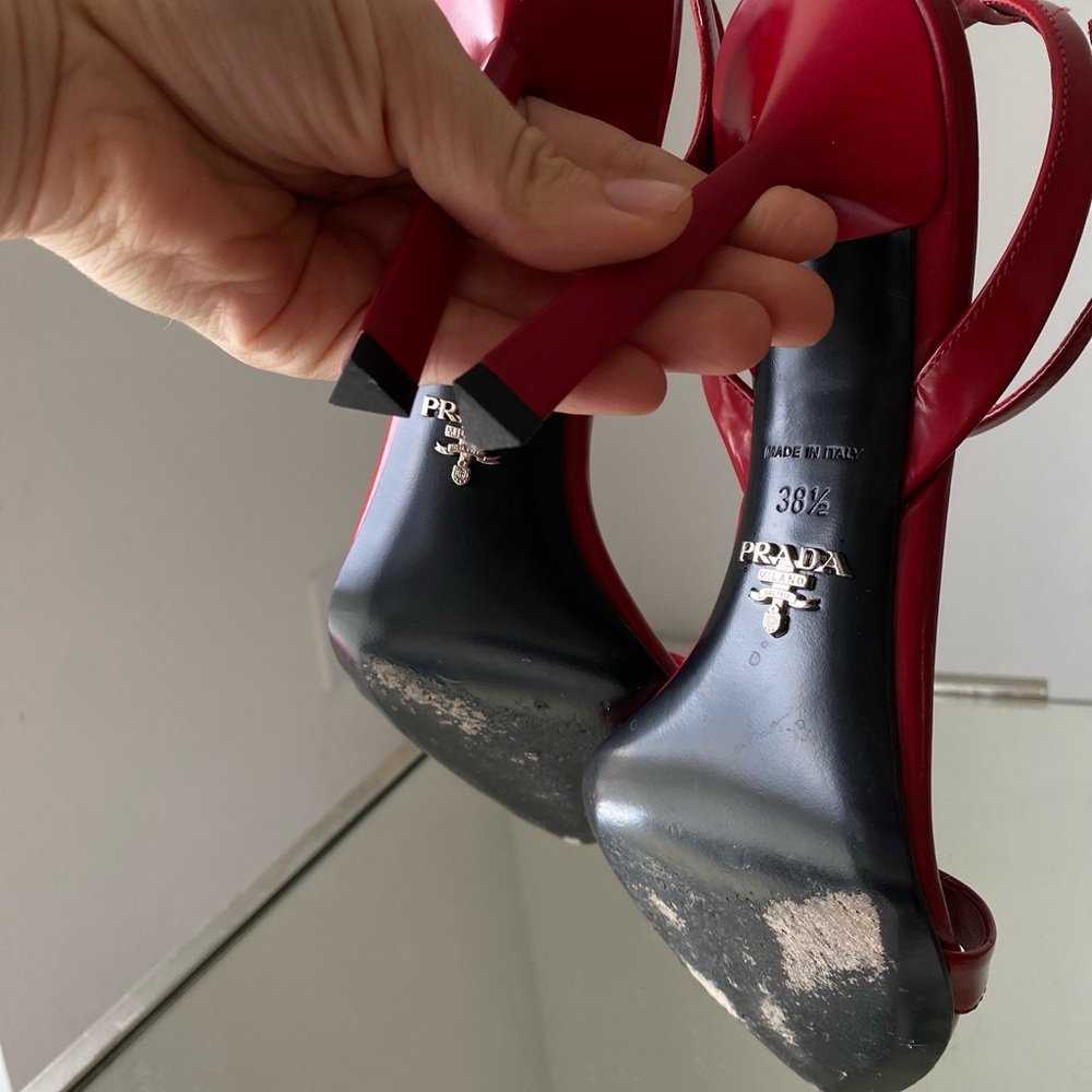Prada Red Pointed Toe Ankle Strap Heels - Picture 12 of 12